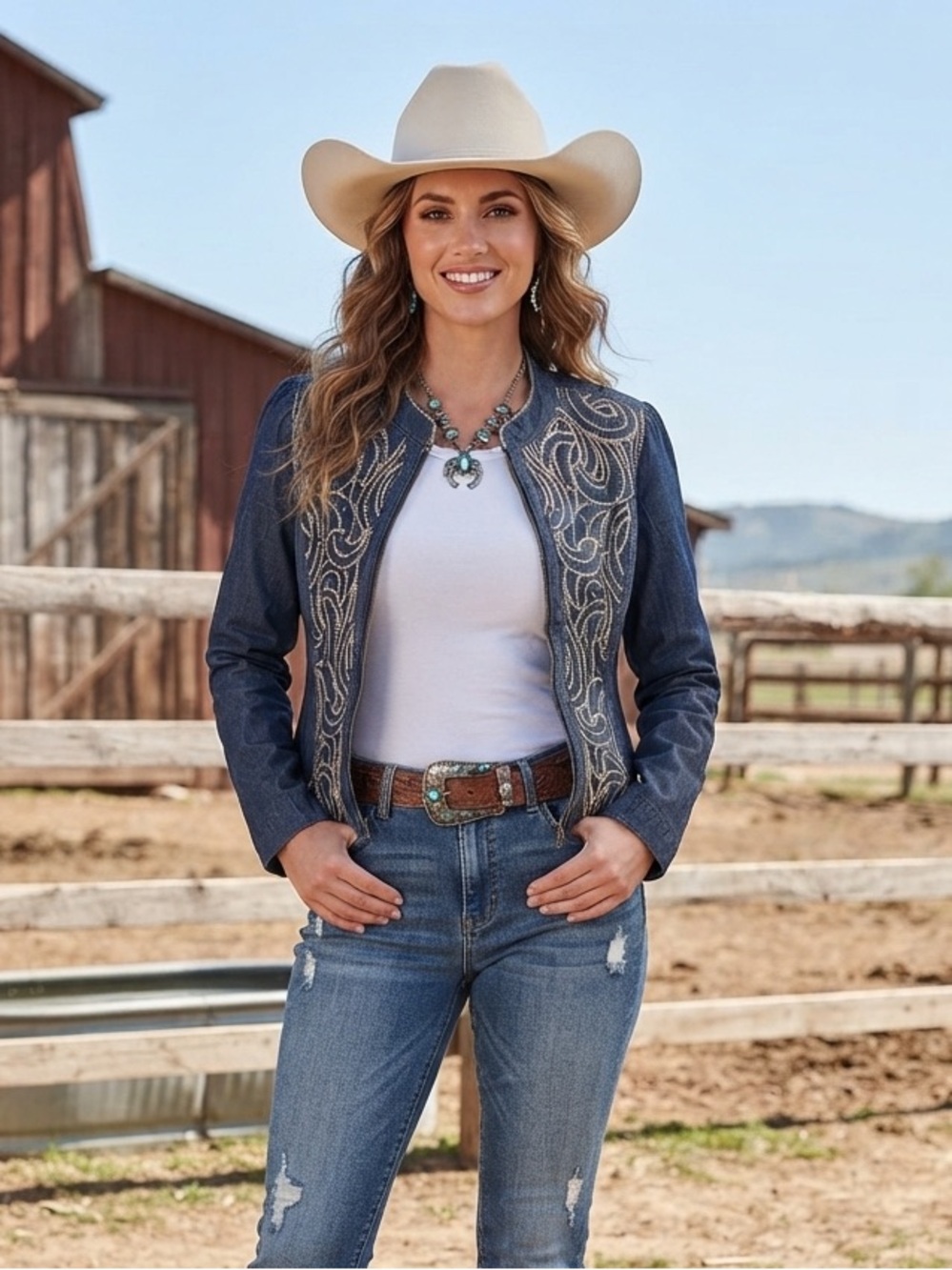 $178 Reba Embellished Denim Jacket – Size Small